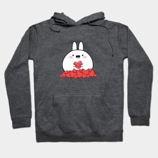 Happy rabbit with hearts, Cute white rabbit, Valentines day, Cute sticker, Kawaii rabbit Hoodie